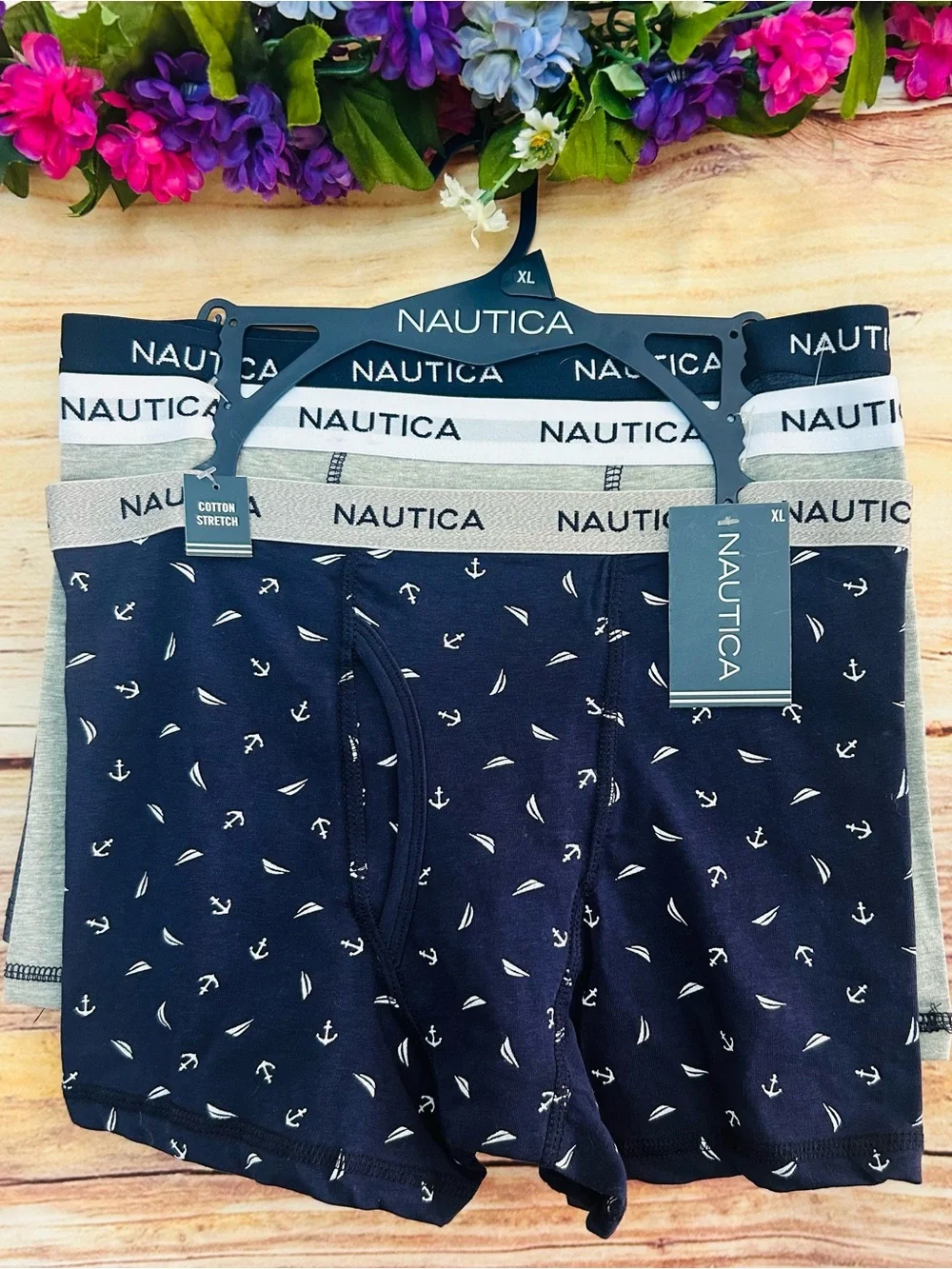 Nautica Boy’s Blue Grey Logo Anchor Print Cotton Boxers Underwear 3 Pack XL NWT
